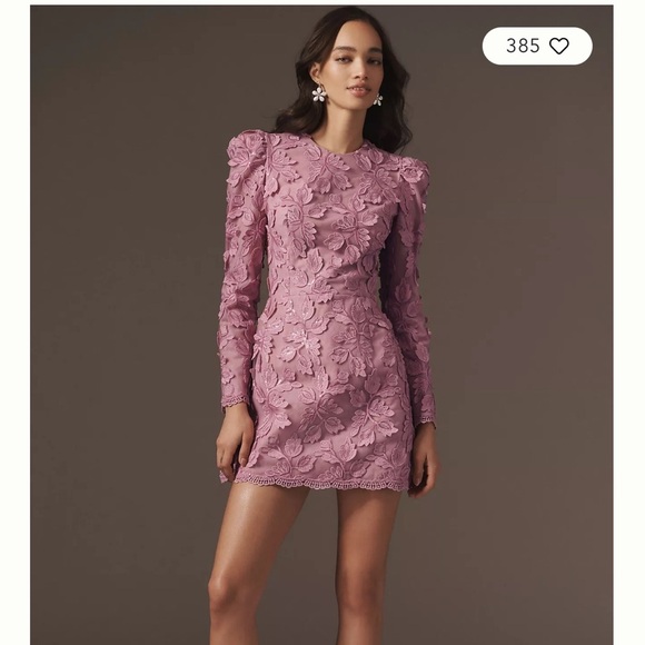 Helsi Dresses & Skirts - NEW HELSI Christy Scalloped Long Sleeve Pink Floral Applique Mini Dress Sz S